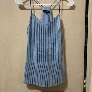 Blue and Black Striped Sequin Cover Tank Top Blouse - Banana Republic